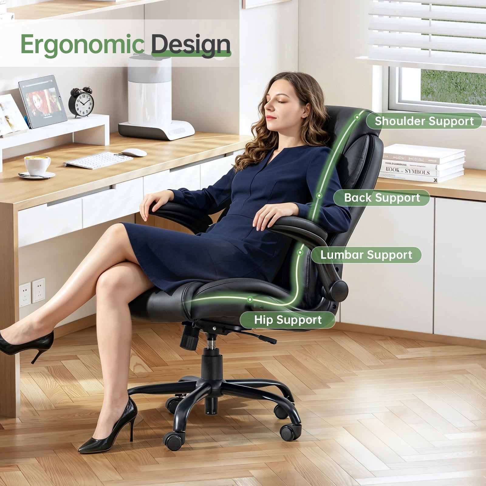 Big and Tall Office Chair 400LBS, Heavy Duty Executive Leather Office Chair Wide Seat Ergonomic Computer Desk Chair High Back Chair Adjustable Task Chair (Black)