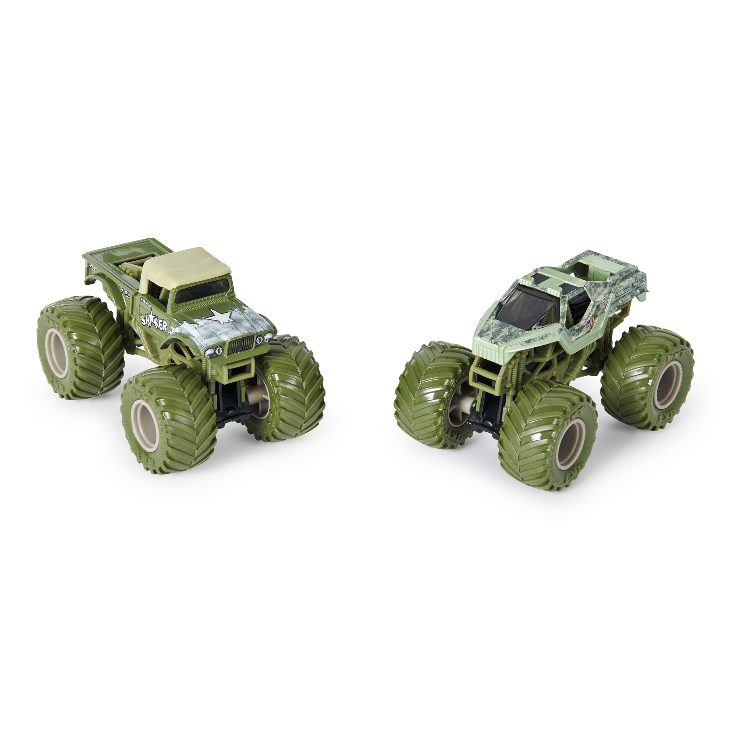 Monster Jam, Official Shaker Vs. Soldier Fortune Die-Cast Monster Trucks, 1:64 Scale, Kids Toys for Boys Ages 3 and up