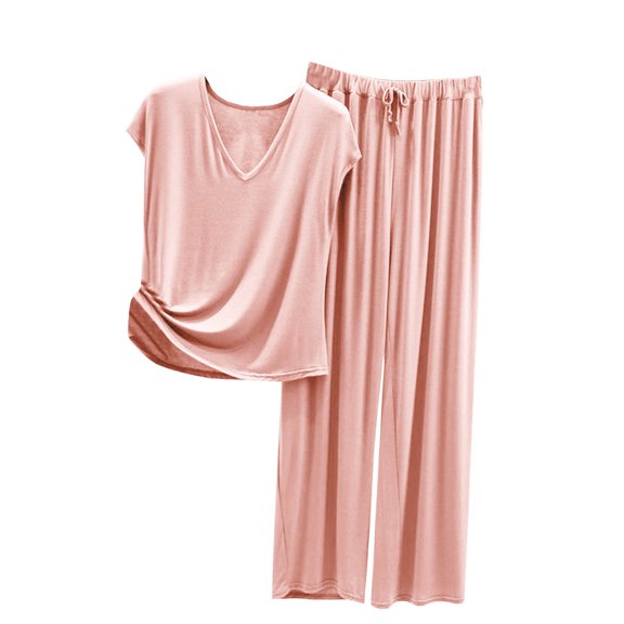 Timegard Lounge Sets for Women V Neck Cap Sleeve Wide Leg Pants Loose Soft Pajamas Outfits Sleepwear