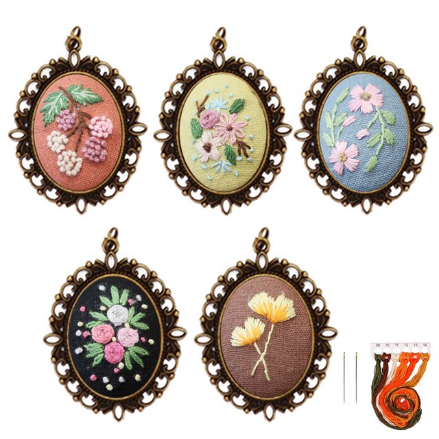 Coofit 5 Ensembles Broderie Starter Kit Créatif Rétro DIY Charme Collier Pull Collier