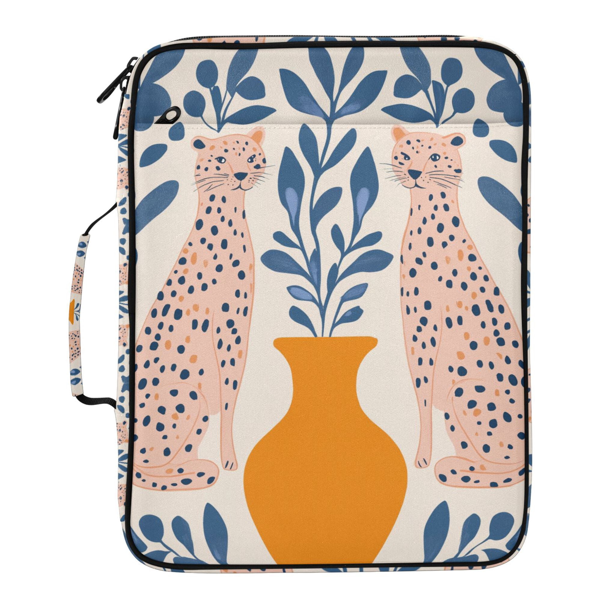 FORMRS Accordion File Folder A4 Size 7-Pocket Expanding Document Organizer Bag with 3 Ring Binder, Leopards Leaves