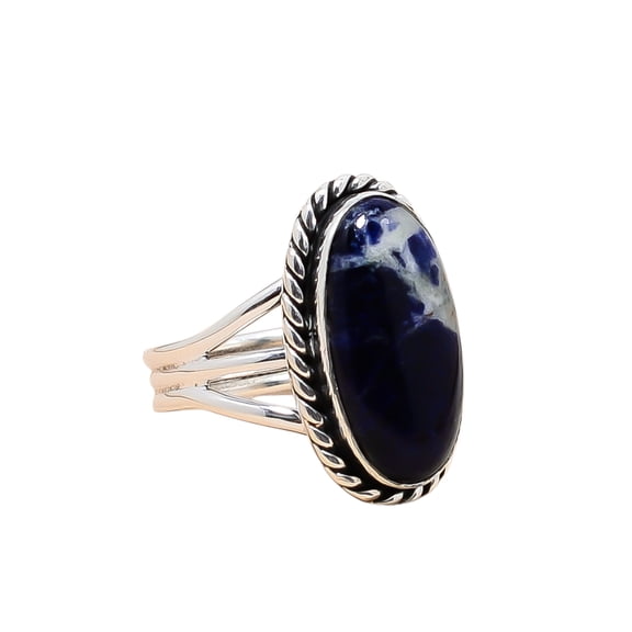 Sodalite - Minas Gerais 925 Sterling Silver Ring, 20X10 mm Oval Gemstone Ring, Blue Ring, Christmas Gift, Unique Jewelry Ring, Adjustable Ring V12851R
