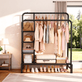 thumbnail image 6 of UNTIMATY Double Rod Clothes Rack with 4-Shelves Heavy Duty Freestanding Clothing Rack for Hanging Clothes, Portable Garment Rack - Closet Organizers and Bedroom Wardrobe Rack for Kids, Black, 6 of 8