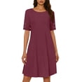 thumbnail image 2 of Gamivast Women's Casual A Line Dress Lace Trim Short Sleeve Round Neck Loose Fit Summer Beach Daily Party Hollow Out Flowy Swing Mini Shift Sundress, 2 of 8