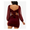 thumbnail image 2 of B DARLIN Womens Burgundy Ruched Twist Front Cut Out Tie Back Long Sleeve V Neck Short Party Body Con Dress Juniors XL, 2 of 4