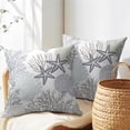 thumbnail image 4 of Nautical Coastal Pillow Covers 18x18 Inch Set of 2 Ocean Coral Seashell Starfish Throw Pillow Covers Summer Beach Outdoor Pillow Cases Cotton Linen Square Cushion Covers for Couch Bed Sofa Home Decor, 4 of 4