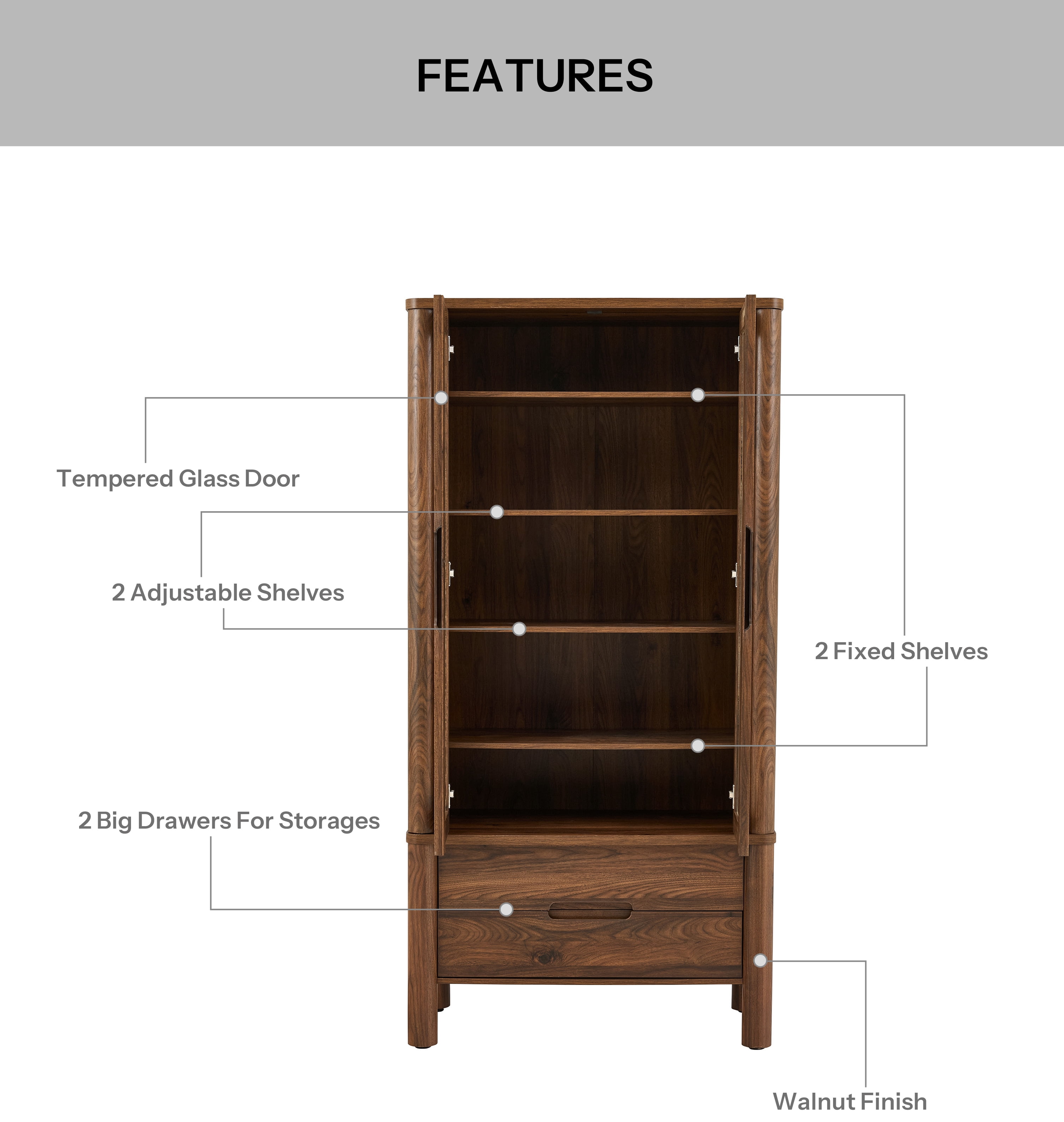 Better Homes & Gardens Adlin China Cabinet, Walnut Finish