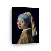 Smile Art Design Girl with a Pearl Earring, Johannes Vermeer Classic Art Canvas Print Famous Fine Art Oil Painting Reproduction Canvas Wall Art Home Decor Ready to Hang Made in the USA 28x19