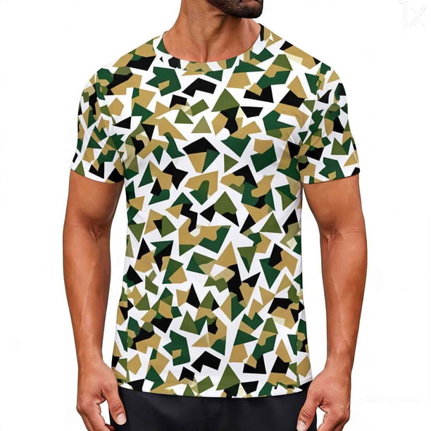 Tops para hombre, blusas y camisas de cuello redondo y manga corta para hombre, blusas y camisas casuales deportivas con estampado de camuflaje divertido para hombre y mujer, blusas vintage de manga c