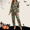 thumbnail image 4 of Arlun Halloween Pajamas Sets for Women Cute Printed Button up Long Sleeves Pants Sets Fall Winter Soft Comfy Loungewear Fashion Loose Fit Lightweight Cozy Loungewear Pjs Sets Green4 XXL, 4 of 5