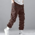 thumbnail image 2 of YLSDY Men's Cargo Pants for Drawstring Multi Pocket Casual Pants Loose Fit Lightweight Hiking Cotton Twill Pants Coffee M, 2 of 5