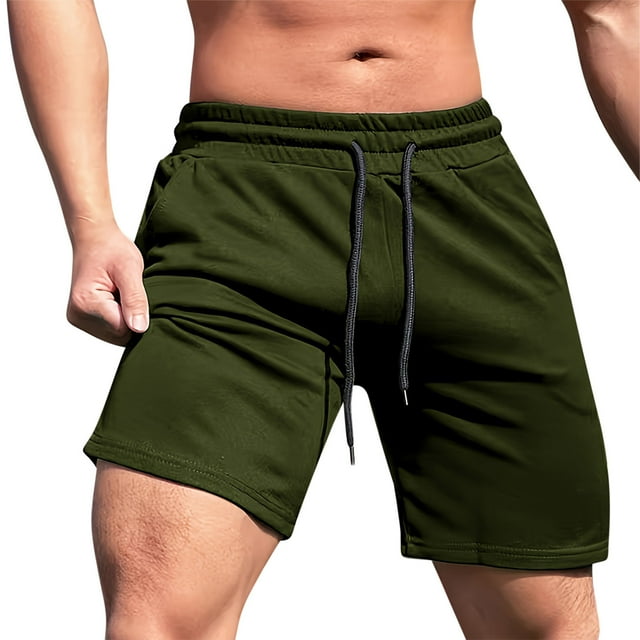 Mgmyaa Men's Running Shorts Solid Elastic Waist Drawstring Summer Beach Vocation Shorts Gym Workout Short Pants