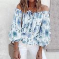 thumbnail image 3 of Floral Print Ruffle Sleeve Blouse Women Floral Print Ruffle Sleeve Blouse Elegant Loose Casual V Neck Off Shoulder Bell Sleeve Top Shirt Blue XXL ANGGREK Otros, 3 of 4