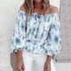 thumbnail image 2 of Blusa informal azul con hombros descubiertos y mangas acampanadas, talla XXL, blusa con mangas con volantes y estampado floral, 2 of 4