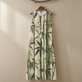 thumbnail image 4 of Xoenoiee Green Leaf Ink-Wash Print Linen-Like Maxi Dress Summer Dresses 2026, Beach Vacation Clothes Sleeveless Sundresses with Pockets, Breathable Boho Outfits for Travel Holiday Party, Size 4XL, 4 of 7