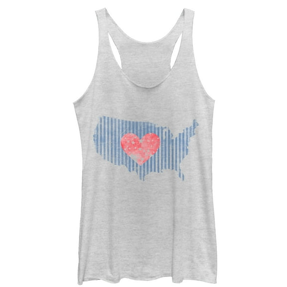 Women's Lost Gods Fourth of July  Heart Map  Racerback Tank Top White Heather X Large