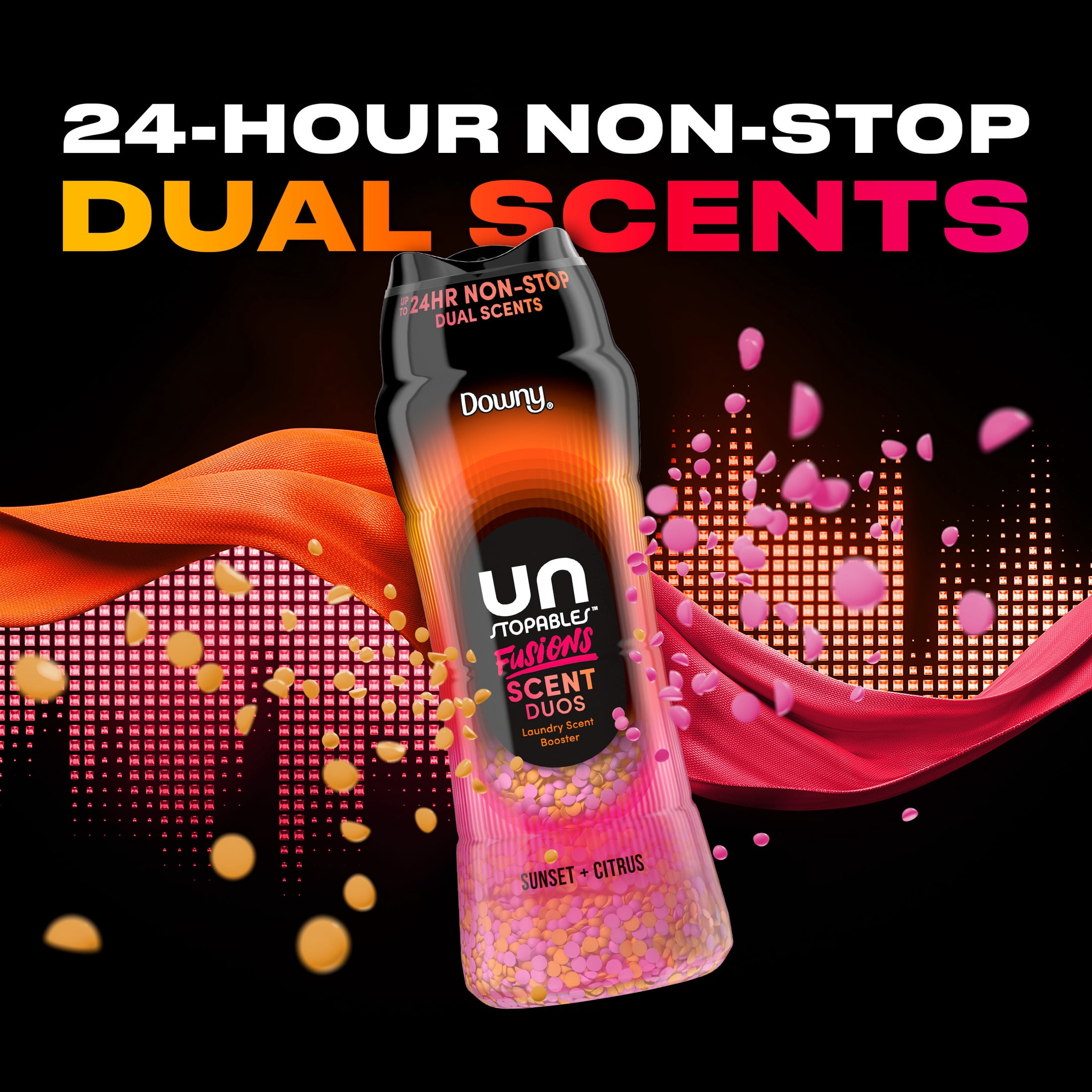 (4 pack) Downy Laundry Scent Beads, Unstopables Fusions Odor Defense In-Wash Scent Booster, Sunset & Citrus Scent, 21.1 oz