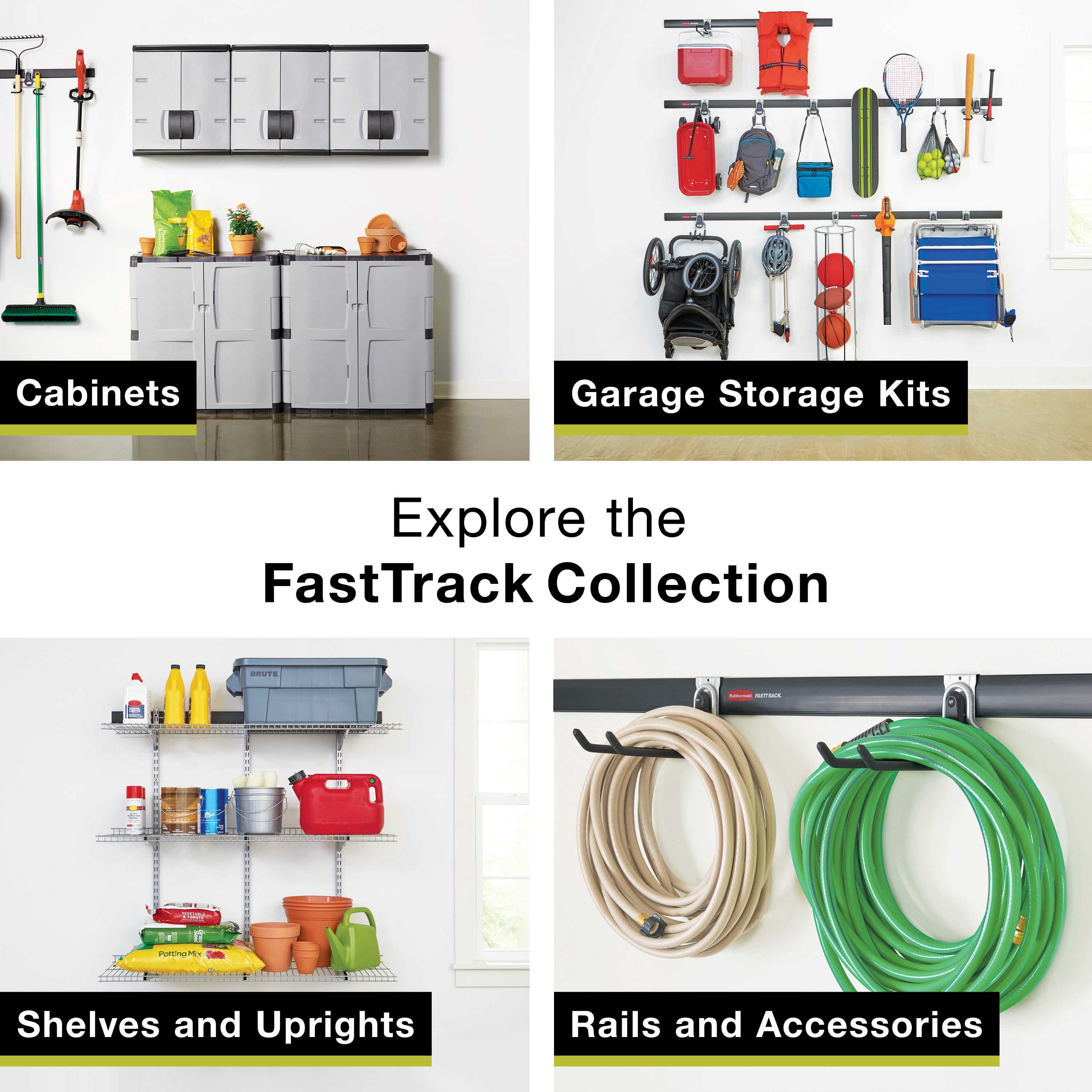 (3 pack) Rubbermaid Garage FastTrack Bike Kit, 3-Piece Bike Kit, Black/Grey