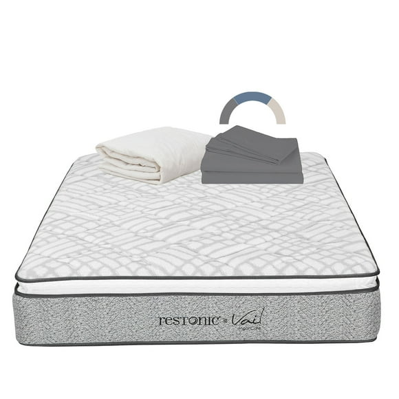 Colchón Queen Size Restonic Vail Protector Ultra Sábanas Basic