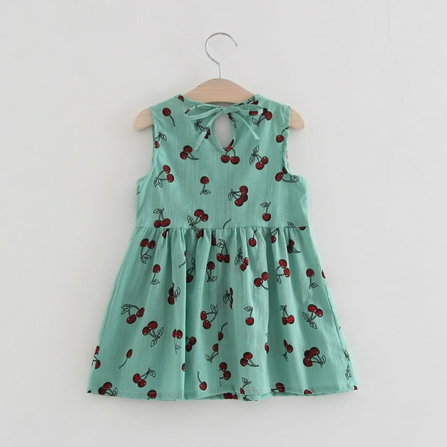 Robes d'Été Style Coréen pour Fille Enfants Mode Décontractée Mignonne Fraîche Impression Respirante Sans Manches Robe Débardeur Charmante