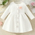 thumbnail image 2 of PXLKNZH Toddler Baby Girl Knitted Sweater Dresses Appliques Flower Casual Sweater Long Sleeve Dress for Girls Fall Winter Outfit 3-24Months White,12 Months, 2 of 8