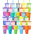 thumbnail image 1 of 30 de Vasos Reutilizables de Plastico, Cambia de Color con Agua Fria, 710ml Vasos de Plástico de Colores con Tapa y Popote, Perfecto para fiestas y oficinas, 1 of 7