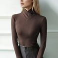 thumbnail image 2 of Crossover Turtleneck Women's High Stretch Turtle Neck Bottoming Pullover Tops Color: Coffee Size: XXXL(5), 2 of 4