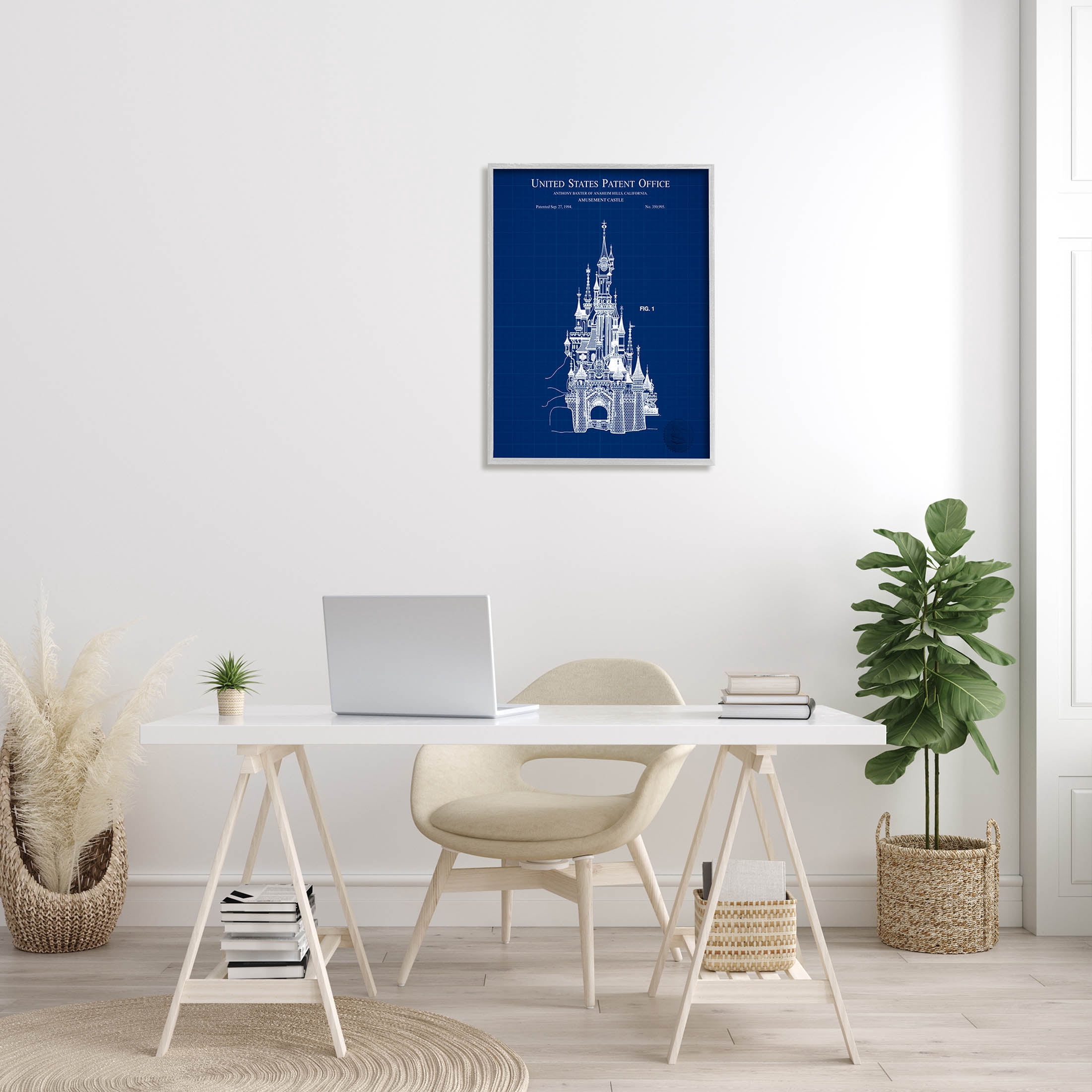 Stupell Industries Amusement Castle Blueprint Graphic Art Gray Framed Art Print Wall Art, Design by Karl Hronek