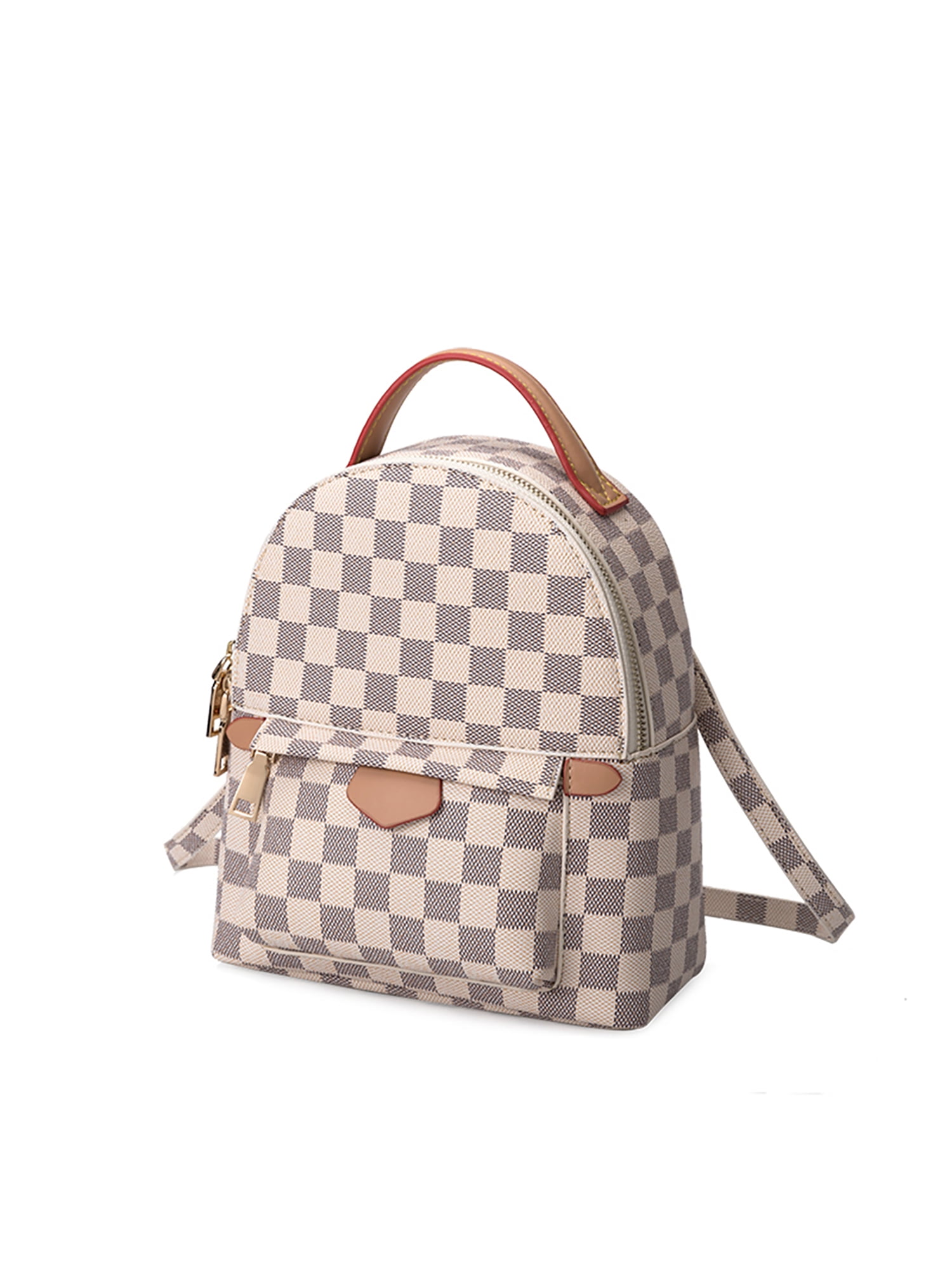 Lumento Women Checkered Backpack Fashion Backpack Leather Satchel