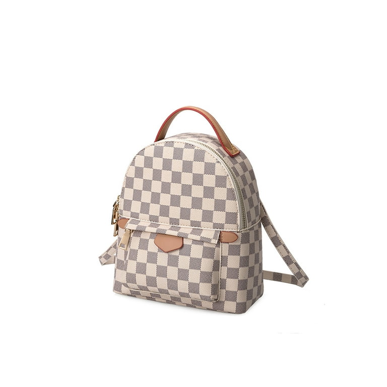 Lumento Womens White Checkered Backpack With Inner Pouch - PU