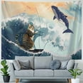 thumbnail image 4 of Orinice Cute Cat Whale Ocean Tapestry Wall Hanging Unique Style for Home Wall Decor Art in Living Room Bedroom Apartment Farmhouse Dorm 60x50inch, 4 of 6