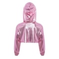 thumbnail image 2 of vastwit Kids Girls Metallic Hip Hop Jazz Dance Crop Top Long Sleeve Sparkly Cropped Hoodie Pullover Sweatshirt Pink 16, 2 of 3