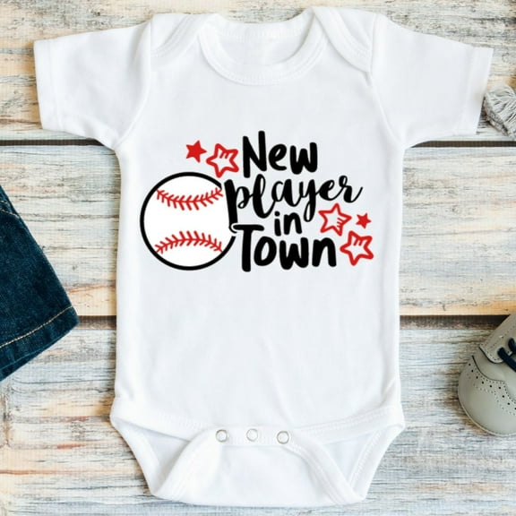 Baby Bodysuit BELLA CANVAS Baby Boy Baseball, Baseball Pregnancy Announcement, Baby Shower Gift, Baby Baseball Clothes, New Player In Town, Baseball Baby Gift