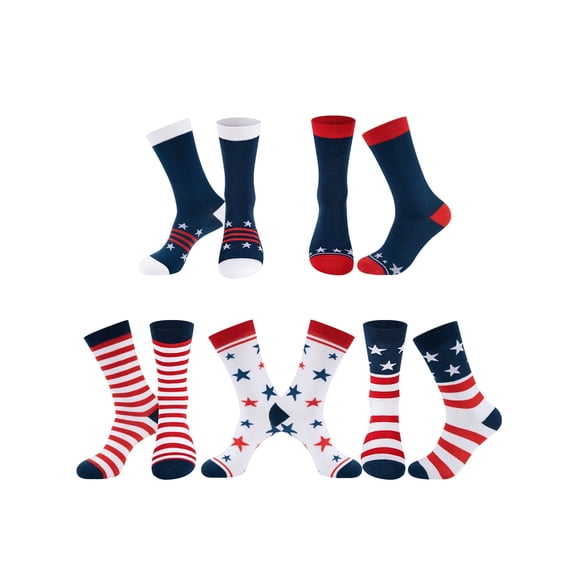 COMFOEX Patriotic Crew Socks 5-Pack, American Flag Stars & Stripes Novelty Socks for Women Teens, 4th of July