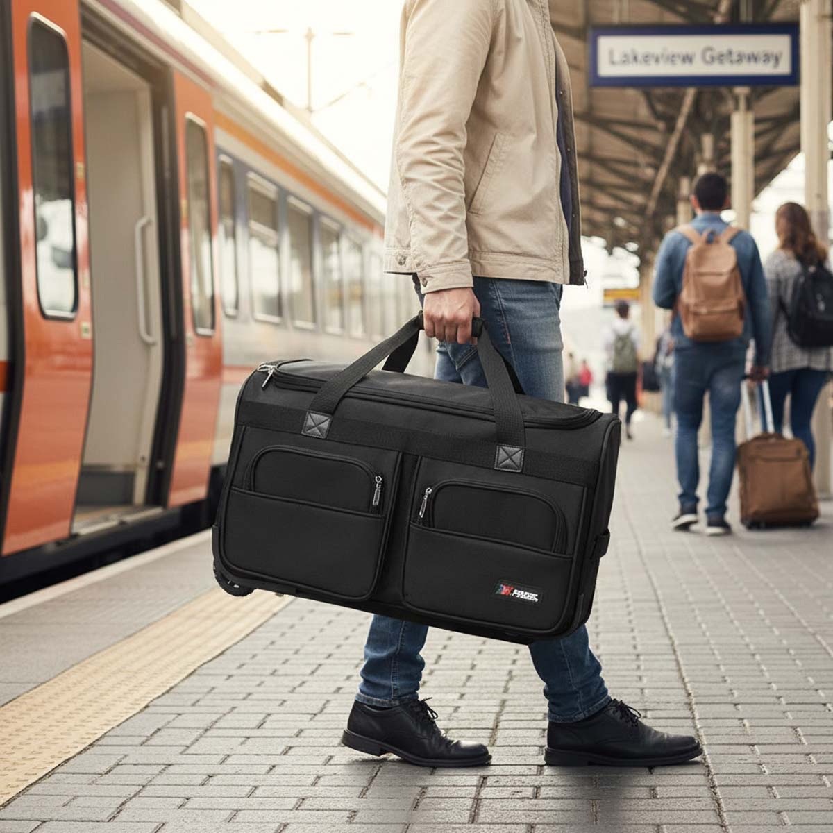 New York Xpress 22" Rolling Duffle Bag with Telescopic Handle,Upright Rolling Travel Bag in Durable Polyester, Black,TB328