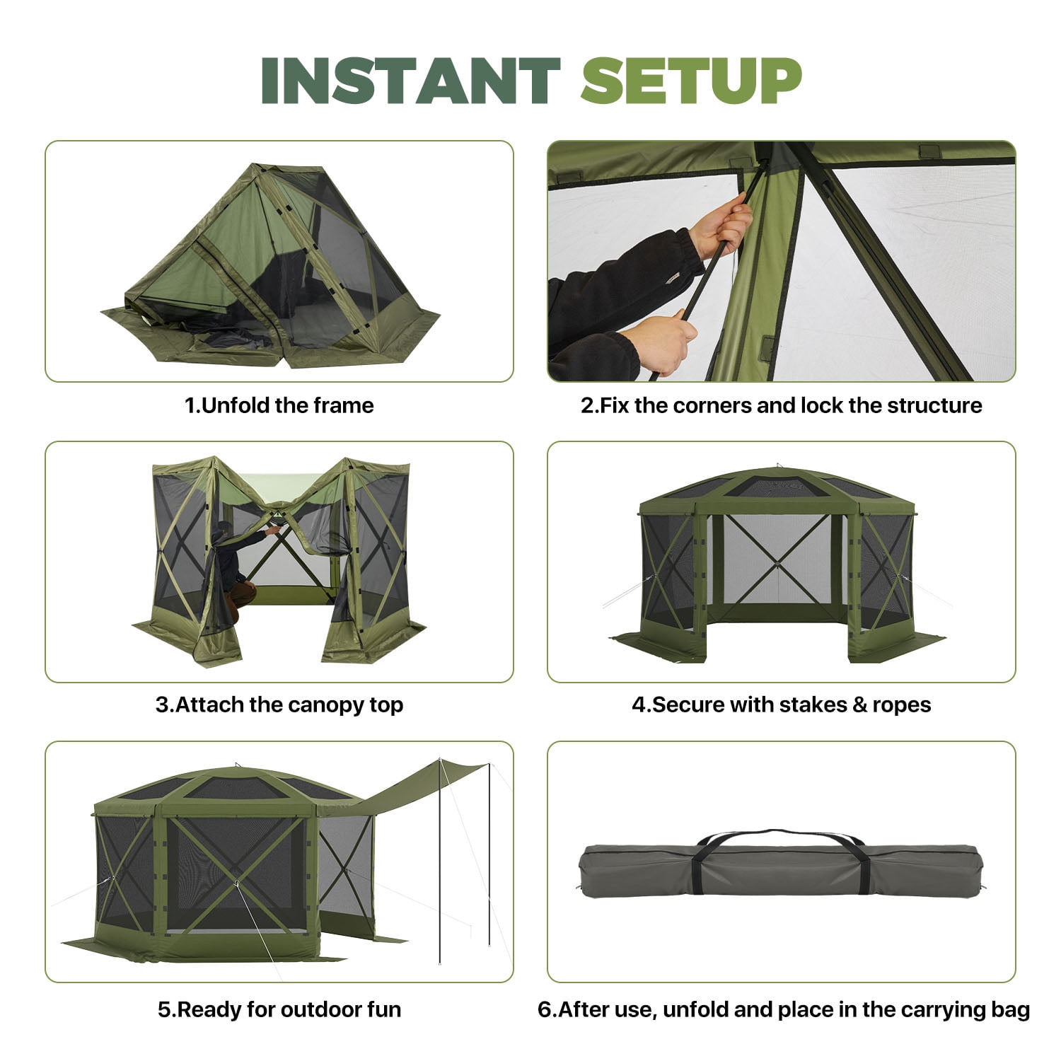 BaPiPro 12x12 FT Pop Up Gazebo with Removable Top for Stargazing, Outdoor Screen House with Sidewalls & Netting, Waterproof Canopy Tent for Patio, Backyard, Camping, Green