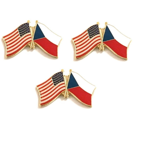 Czech Republic & US Crossed Double Flag Lapel Pins, Pack of 3