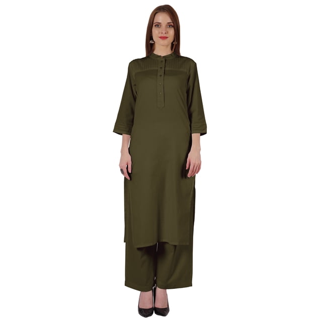 Bimba Robe Indienne Traditionnelle Unie pour Femmes Kurta et Pantalon Palazzo Ensemble