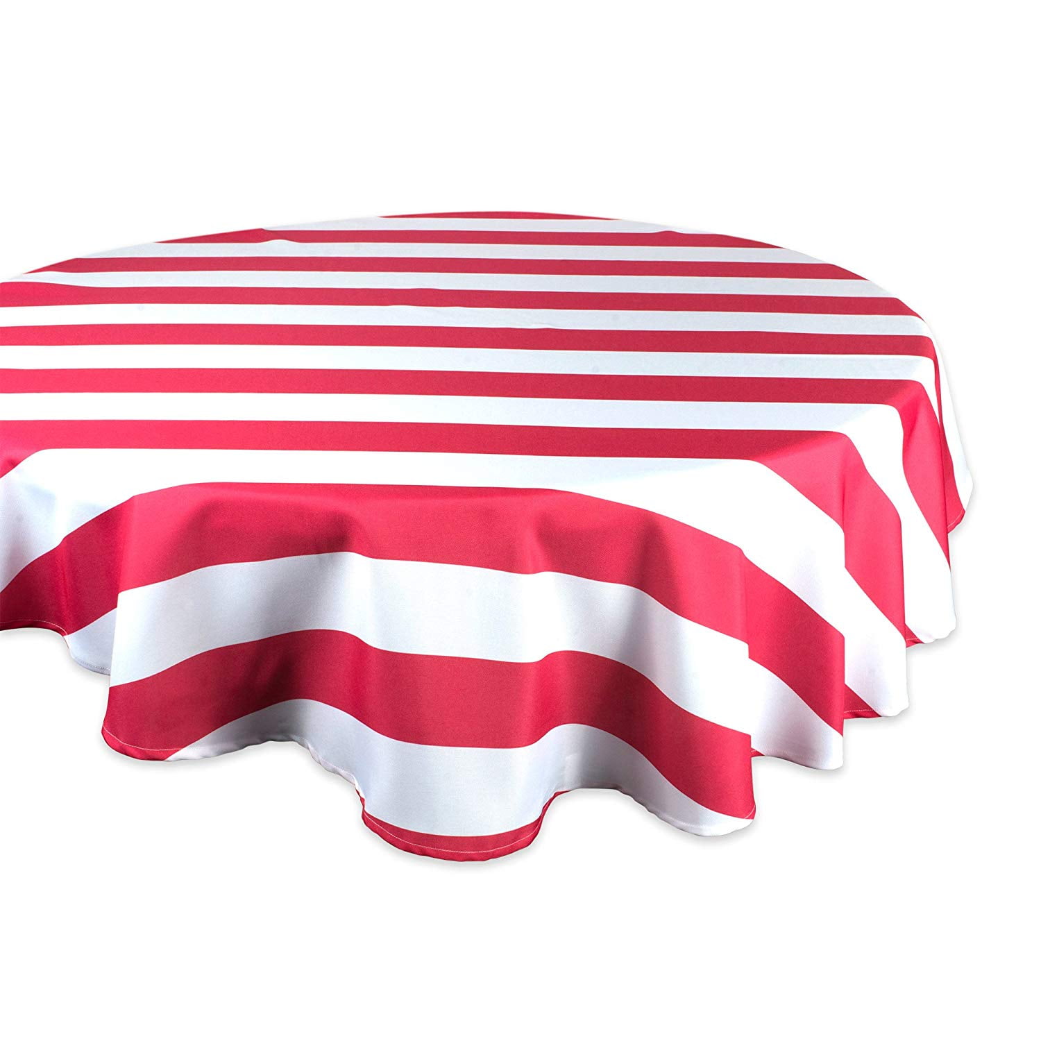 60" Pink and White Striped Round Outdoor Tablecloth
