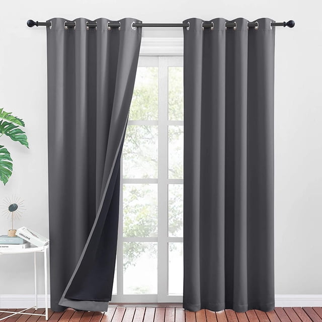 Cortinas Opacas - Cortina De Puerta Antiruido Anti-Calor Cortinas Aislantes Térmicas con Ojales Decoración De Ventana Forrada con Decoración De Dormitorio Negro, Gris, 140 X 220 Cm, 2 Paneles-Gris-L