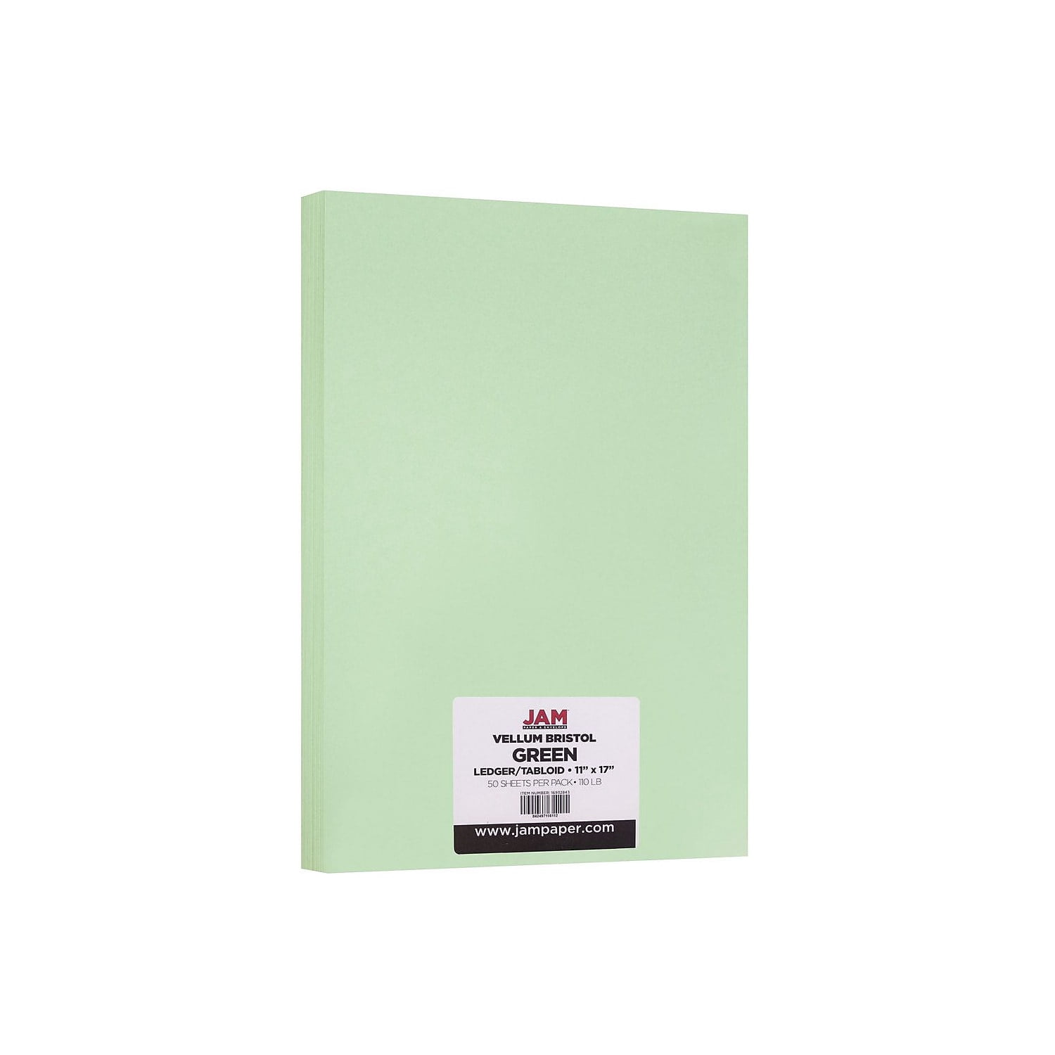 JAM Vellum Bristol Cardstock, 11x17, 50/Pack, 110lb Green