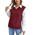 thumbnail image 2 of Women's Solid Color Knitted Fashion Vest, Casual V-Neck Base Layer Sweater for Autumn and Winter Outfits,Wine,M, 2 of 5