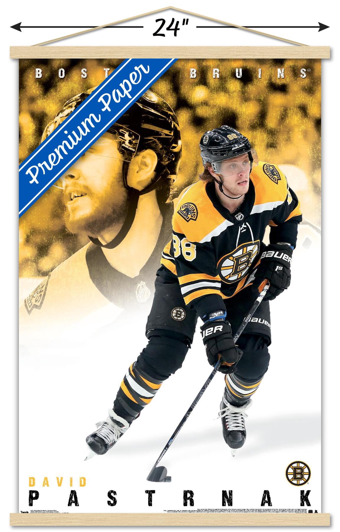 NHL Boston Bruins - DaVid Pastrnák 19 Wall Poster with Wooden Magnetic Frame, 22.375" x 34"