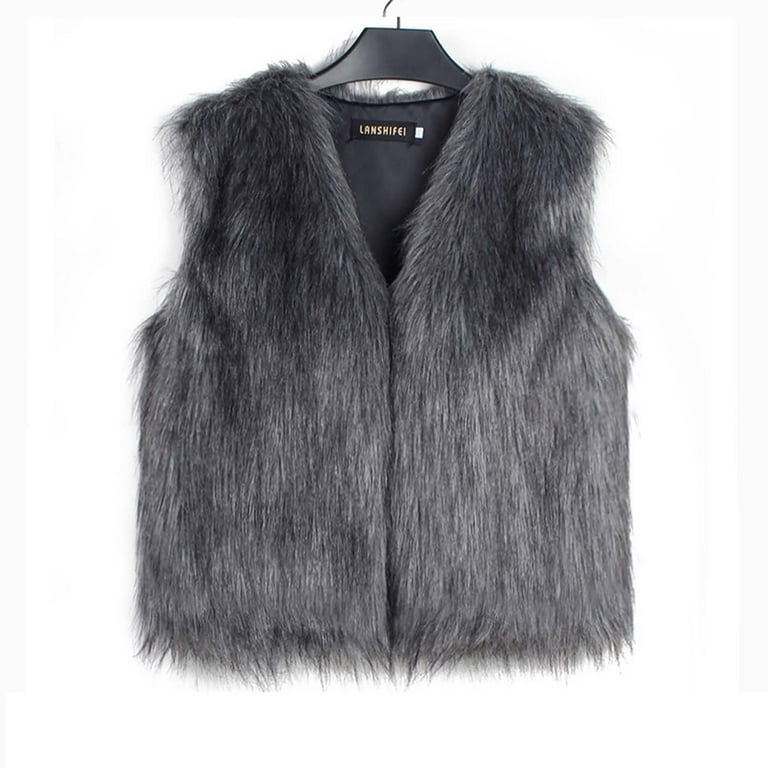 Wancir Women's Faux Fur Vest Coat Sleeveless Jacket V Neck Open