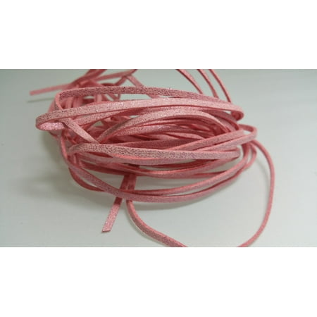 Pink Suede Lace 5 YARDS - 15 FEET Metallic Light Pink Faux Suede Cord Leather Lace Ribbon Soft 3mm x 1.5mm #33 ()