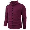 thumbnail image 2 of Mens Cardigan Sweater Button Up Stand Collar Casual Long Sleeve Knitted Solid Sweaters Fall Clothes Tops (L, Hot Pink), 2 of 4