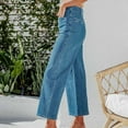 thumbnail image 4 of RYRJJ Women's Wide Leg Jean Capris High Waisted Stretchy Straight Leg Jeans Buttoned Boyfriend Baggy Cropped Denim Pants with Pocket(Sky Blue,S), 4 of 7