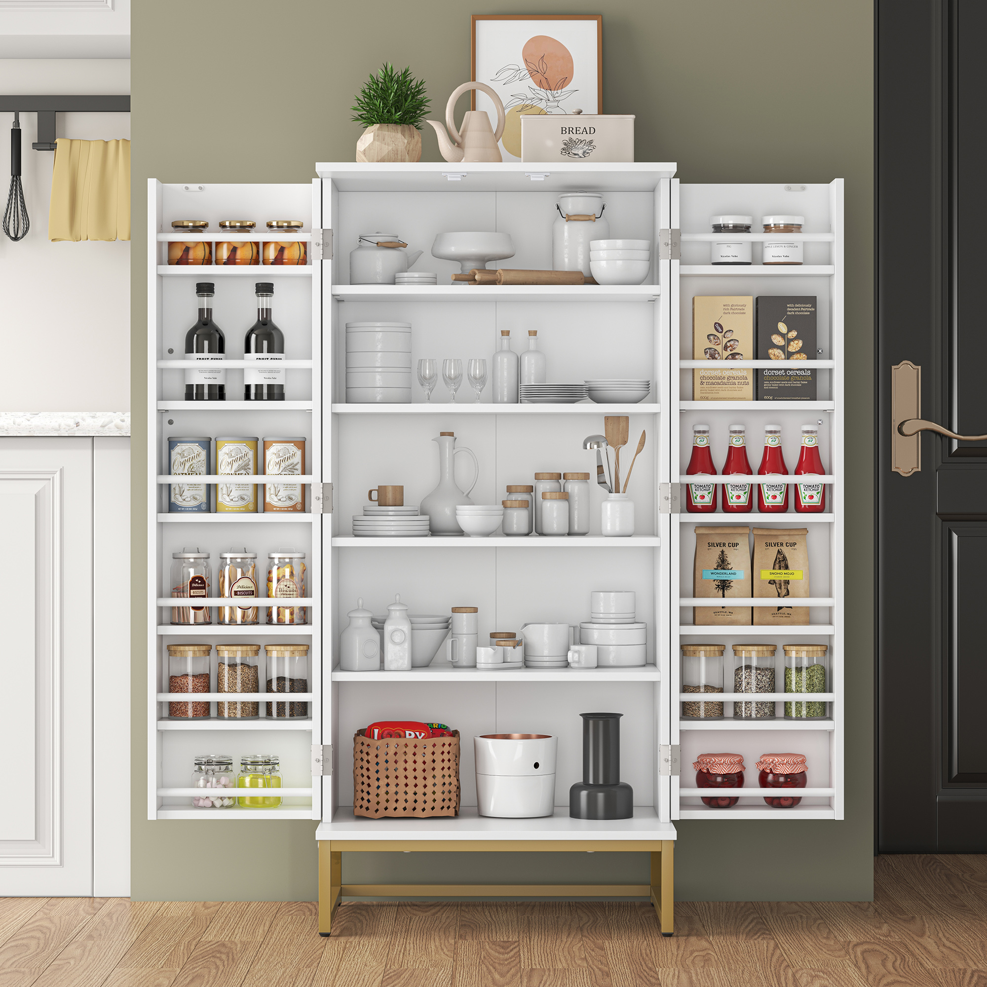ETASE 51 Pantry Cabinets, White Freestanding Kitchen Pantry Storage ...
