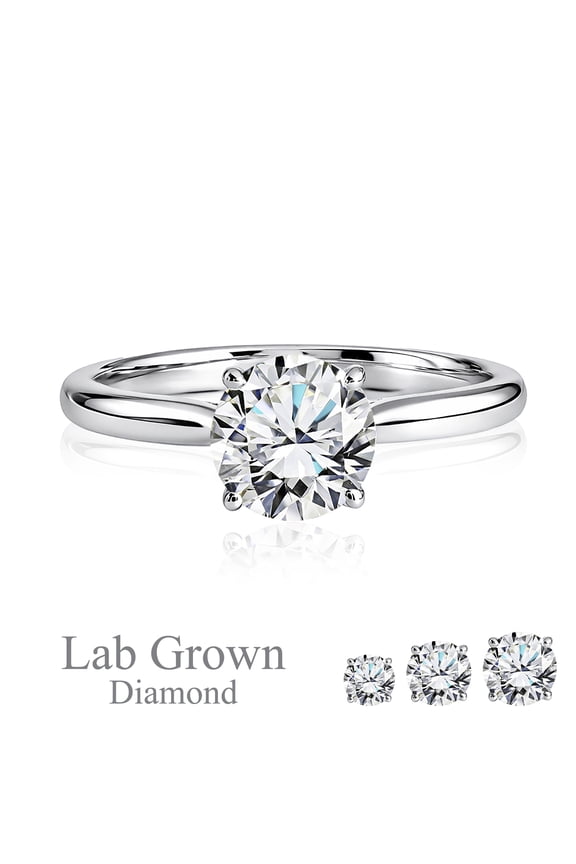 Lab Grown Diamond 1 Carat Round Cut Solitaire Engagement Ring in 18K White Gold Plating for Women