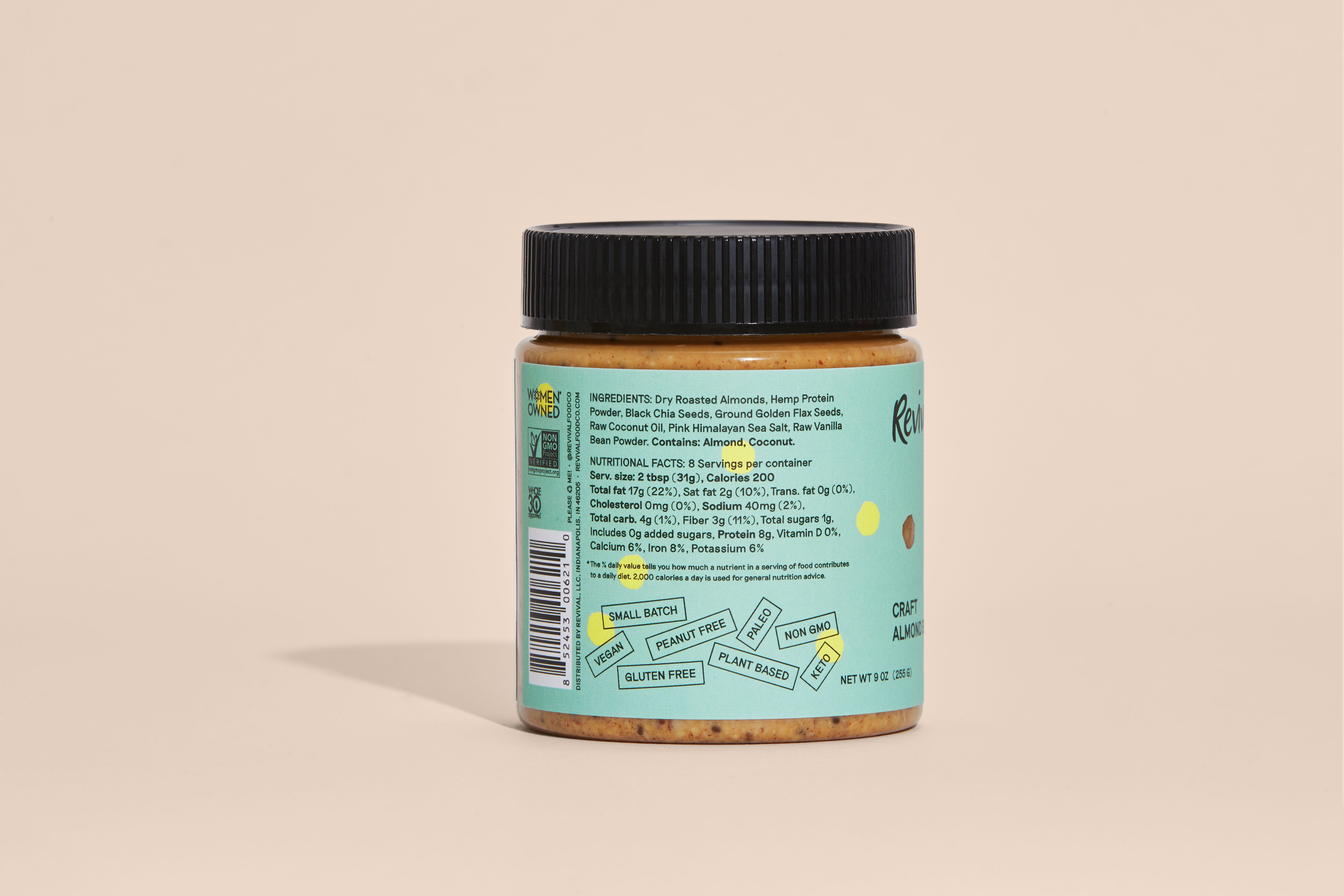 Revival Craft Almond Butter, No Sugar Added Hemp Super Seeds, 10 oz